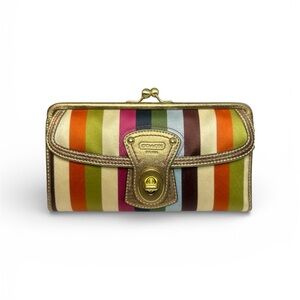 Coach legacy Gold Trim Multicolor Striped Wallet…
